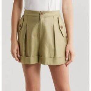 L’AGENCE Safari High Waist Shorts Oil Green Cotton Linen Blend Womens Size 8